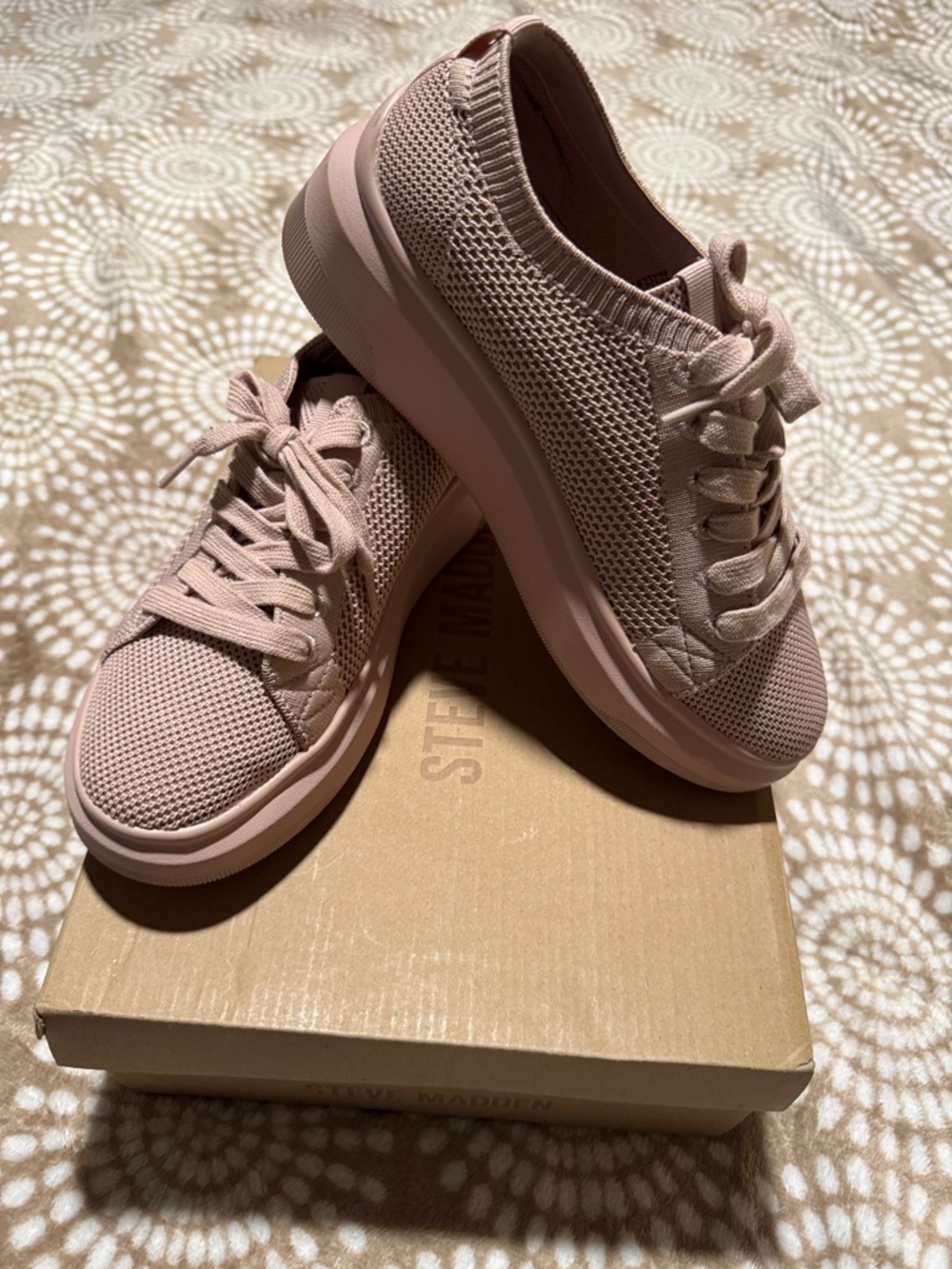 Steve Madden Knit Platform Sneakers - Dusty Pink